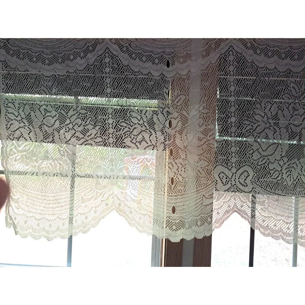 White Lace Swag Curtain Panel Floral Bows Cottage Country Farmhouse 58x35